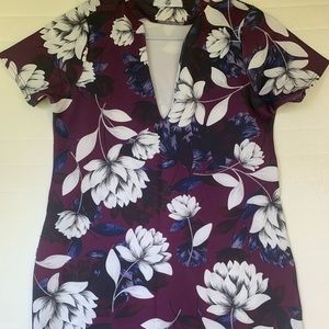 Missguided Deep V Plunge Shift Dress Print Purple